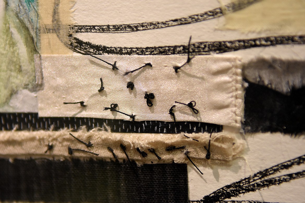 The details of Faessel&#146;s &#147;Underpinning 2,&#148; a mixed media collage, shows her technique of using different materials in her work.