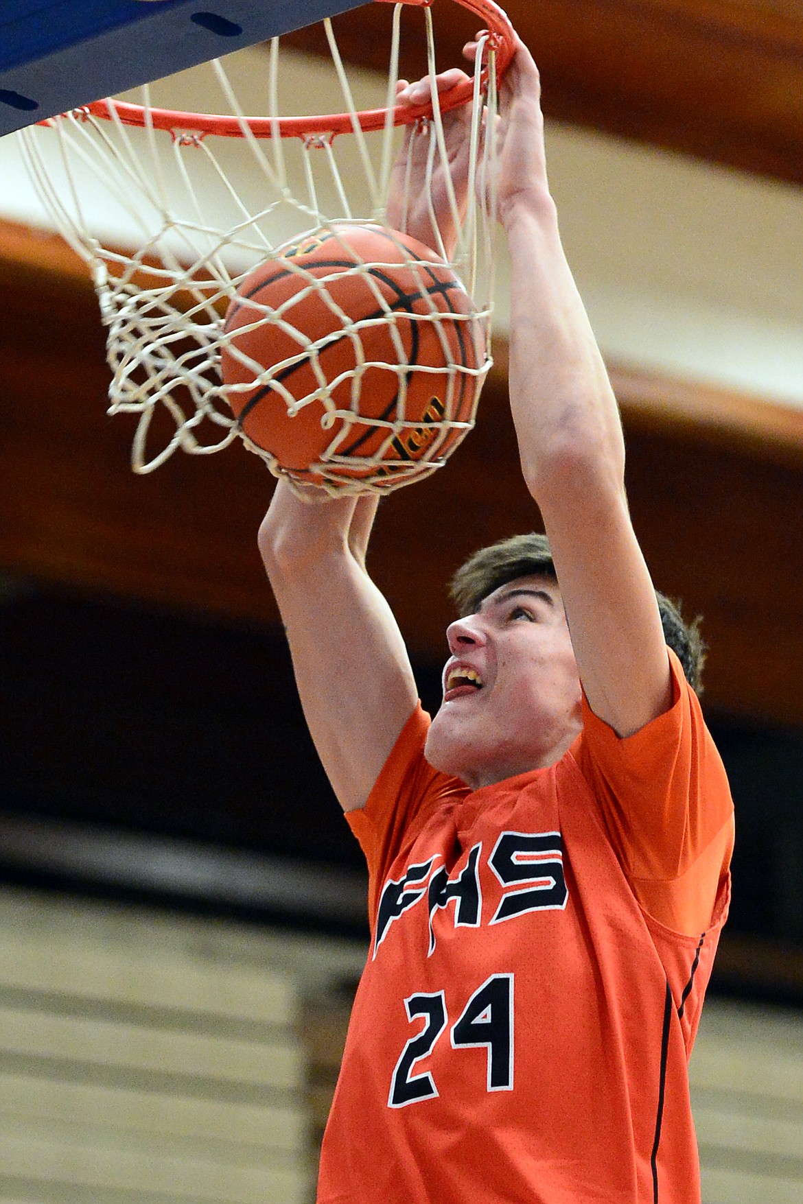 Flathead's Oz Allen dunks in the third quarter of a 69-46 win over Columbia Falls on Saturday. (Casey Kreider/Daily Inter Lake)