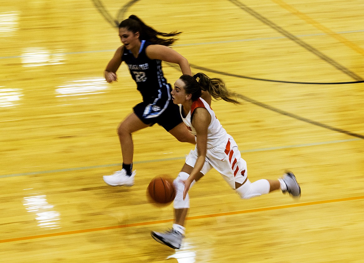 LOREN BENOIT/Press
Bayley Brennan of Post Falls dribbles the ball up the floor against Gonzaga Prep.