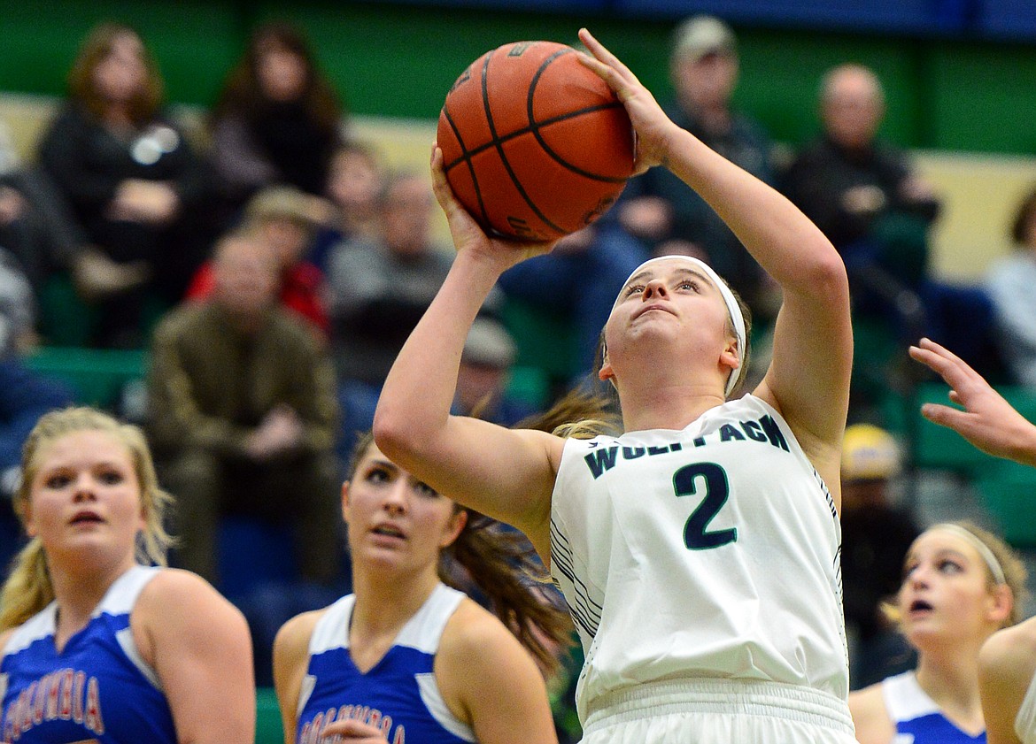 Glacier&#146;s Ellie Stevens looks to shoot against Columbia Falls. (Casey Kreider/Daily Inter Lake)