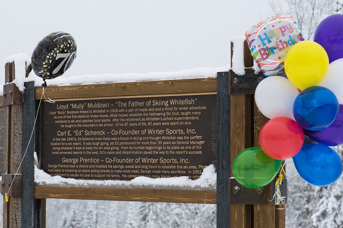 A plaque honoring Lloyd Muldown, Ed Schenck and George Prentice was installed during a 70th anniversary celebration at Whitefish Mountain Resort.