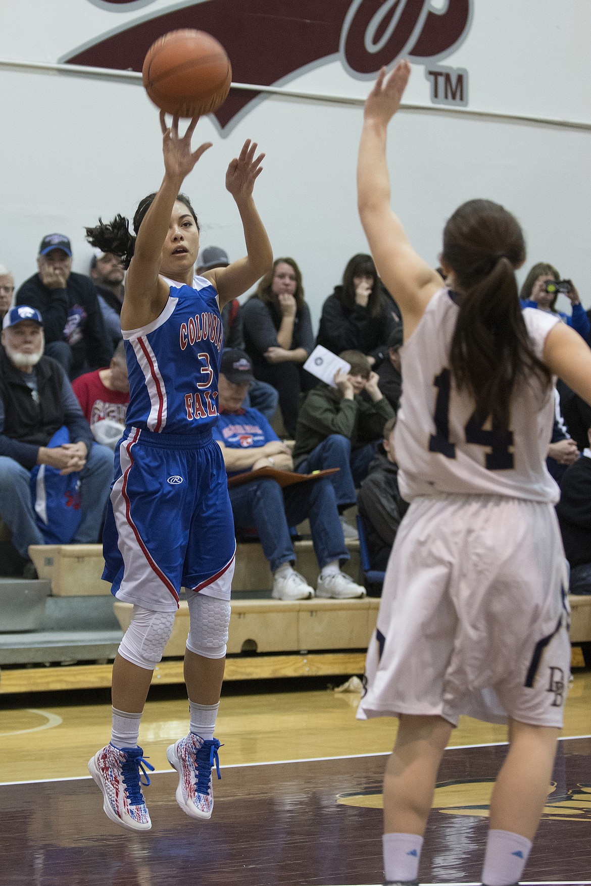 Dani Douglas goes up for three of her nine points against Dillon. (Jeremy Weber photo)