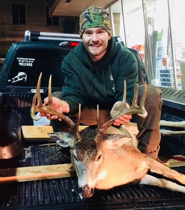 Courtesy photo
Lance Henriksen, of Post Falls, was among hunters this fall who cut their deer tags on the last day of their hunts. Shot near St. Maries, Henriksen&#146;s 5-by-5 whitetail buck was shot a couple minutes before the end of shooting hours as it ran across a clearcut.