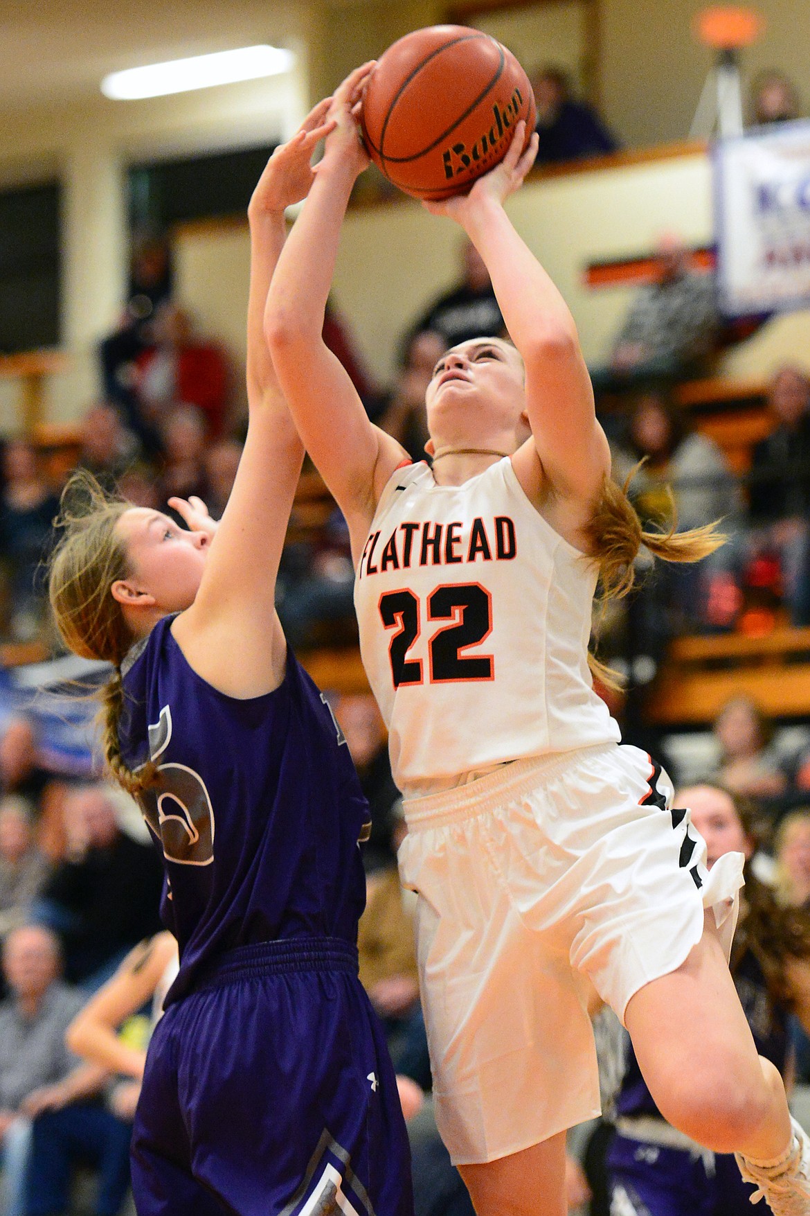 Flathead&#146;s Hannah O&#146;Dell looks to shoot with Butte&#146;s Aspen Lovshin defending. (Casey Kreider/Daily Inter Lake)