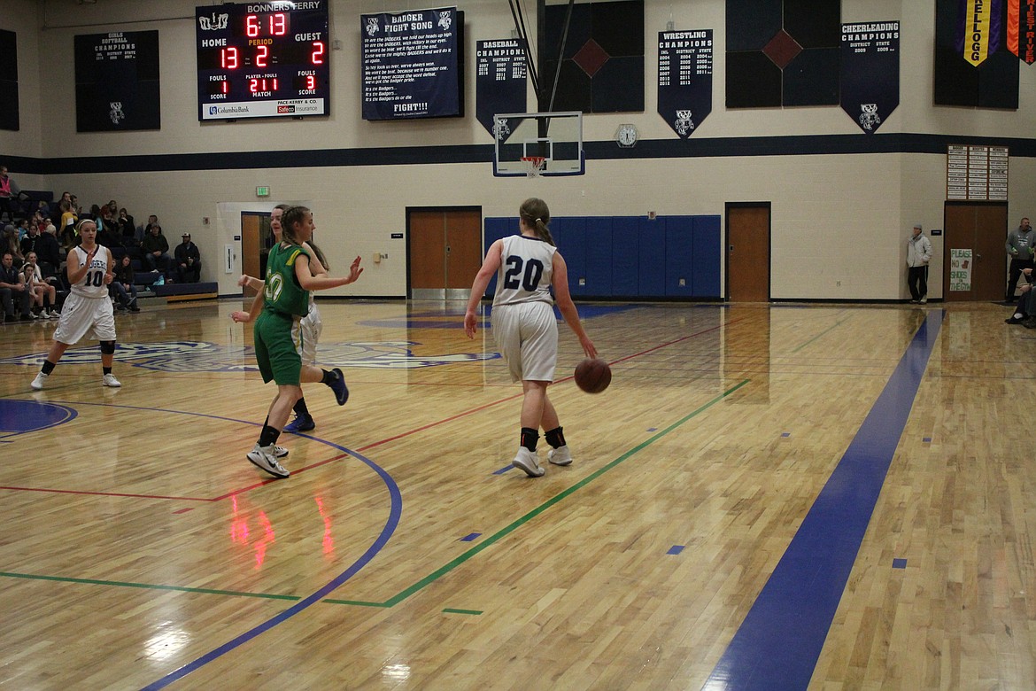 Photo by Tanna Yeoumans
Kadi Bateman looks towards Kassy Skeen as the Lady Badgers manuever around the defense.