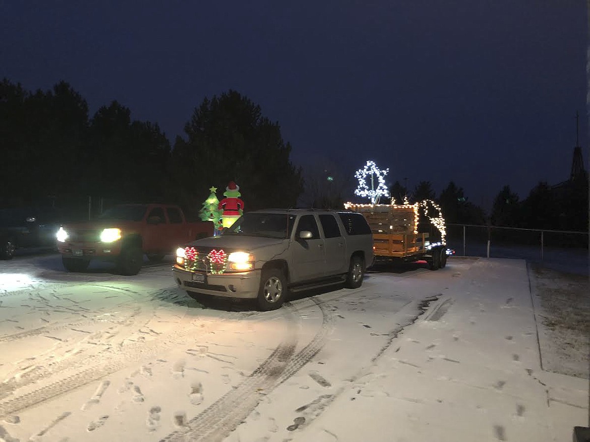 Floats lined up behind the Latter Day Saints Church in Polson last week for an annual food and clothing drive. (Photo provided)