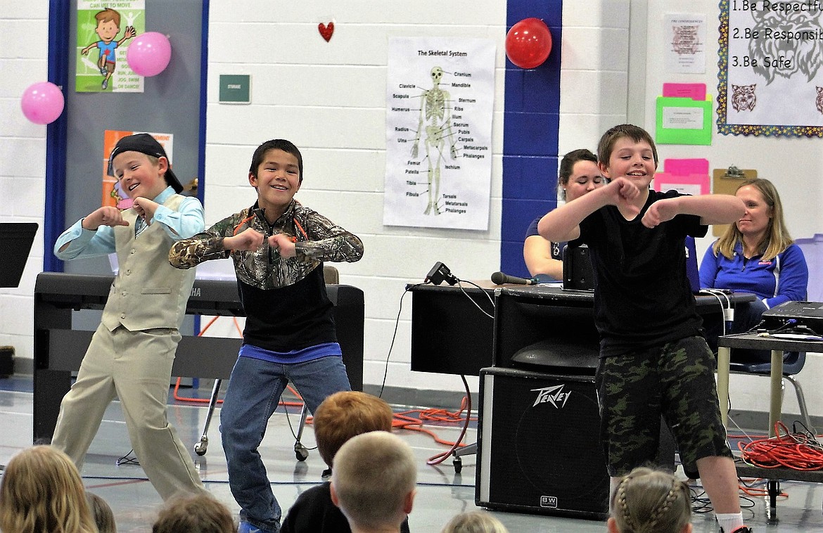 Superior&#146;s Got Talent, Feb. 15: Fifth-graders Lucas Kovalsky, Logan Turner and Austin Seward did a hip-hop dance during the talent show to the crowd-pleaser, &#147;Whip and Nae-Nae.&#148; (Kathleen Woodford/Mineral Independent)