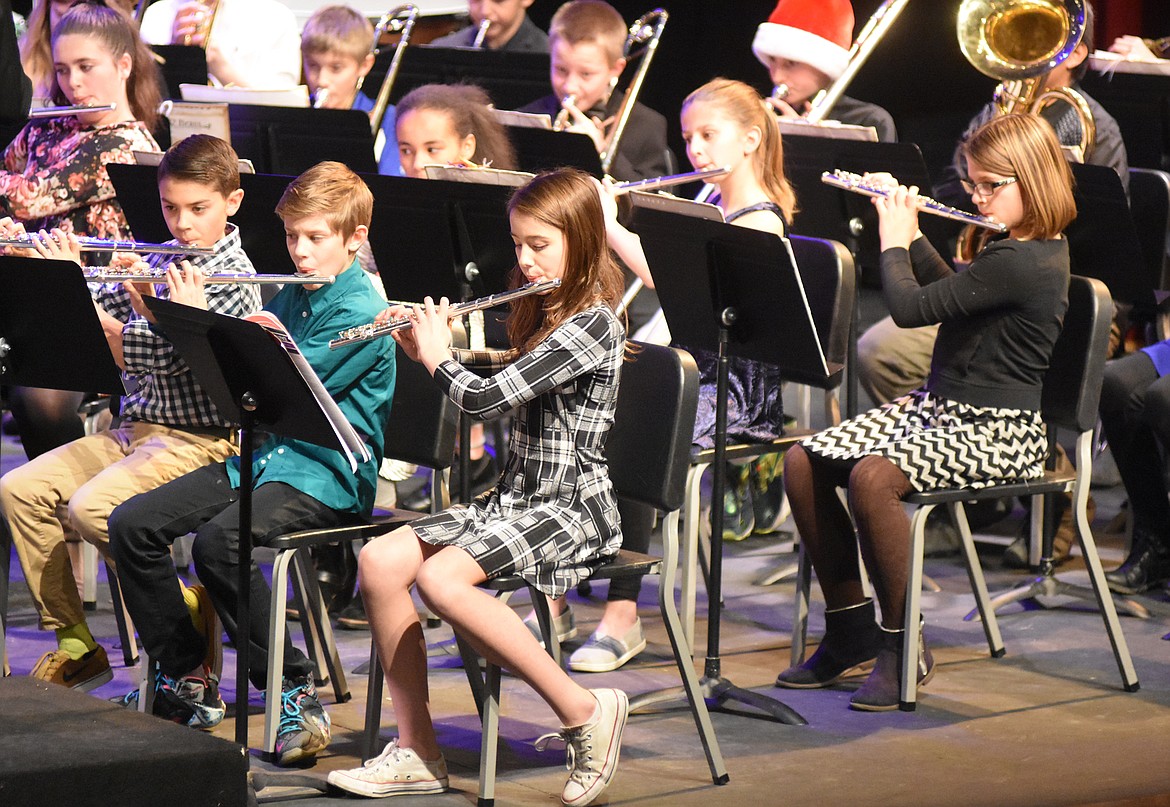 The Whitefish Middle School sixth grade band performs during a recent band concert at the Whitefish Performing Arts Center. (Heidi Desch/Whitefish Pilot)