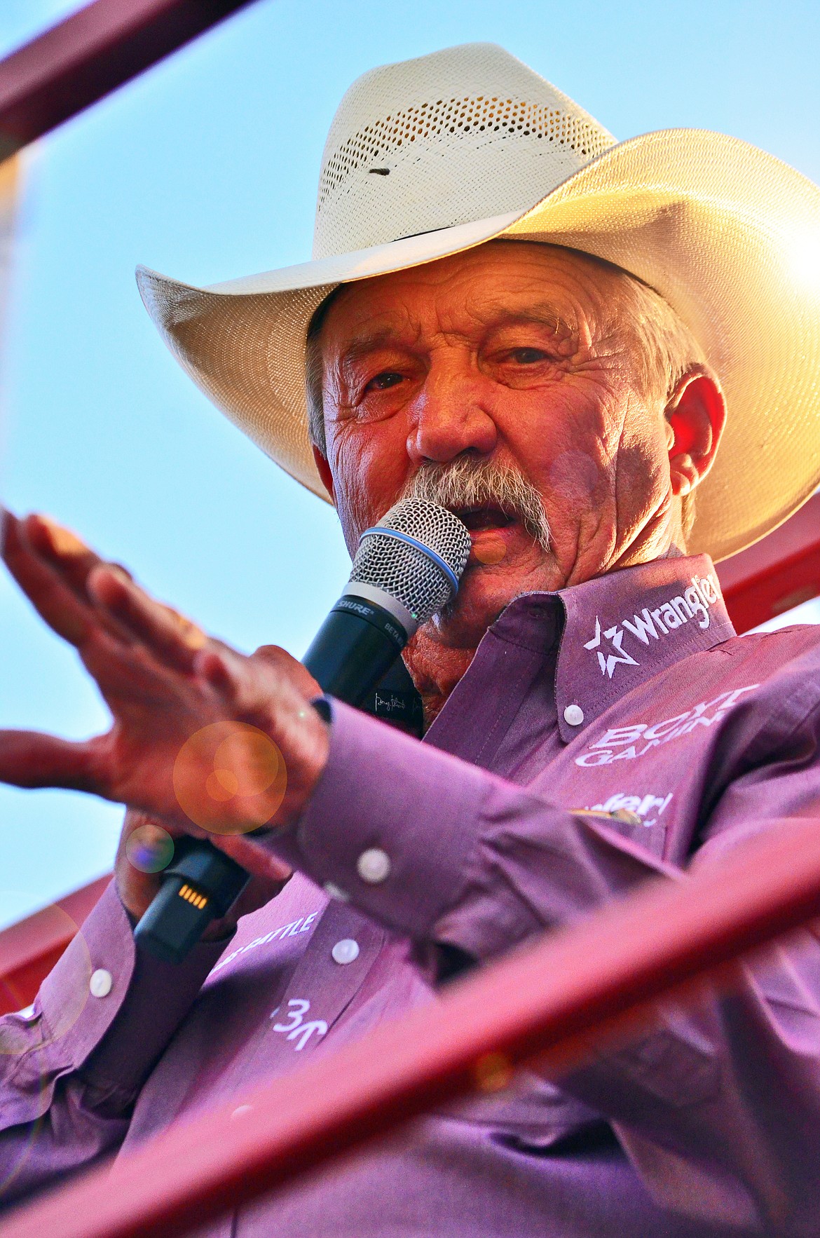 Bob Tallman speaks during the opening ceremony of the Sanders County Rodeo in Plains. (Erin Jusseaume/ Clarl Fork Valley Press)