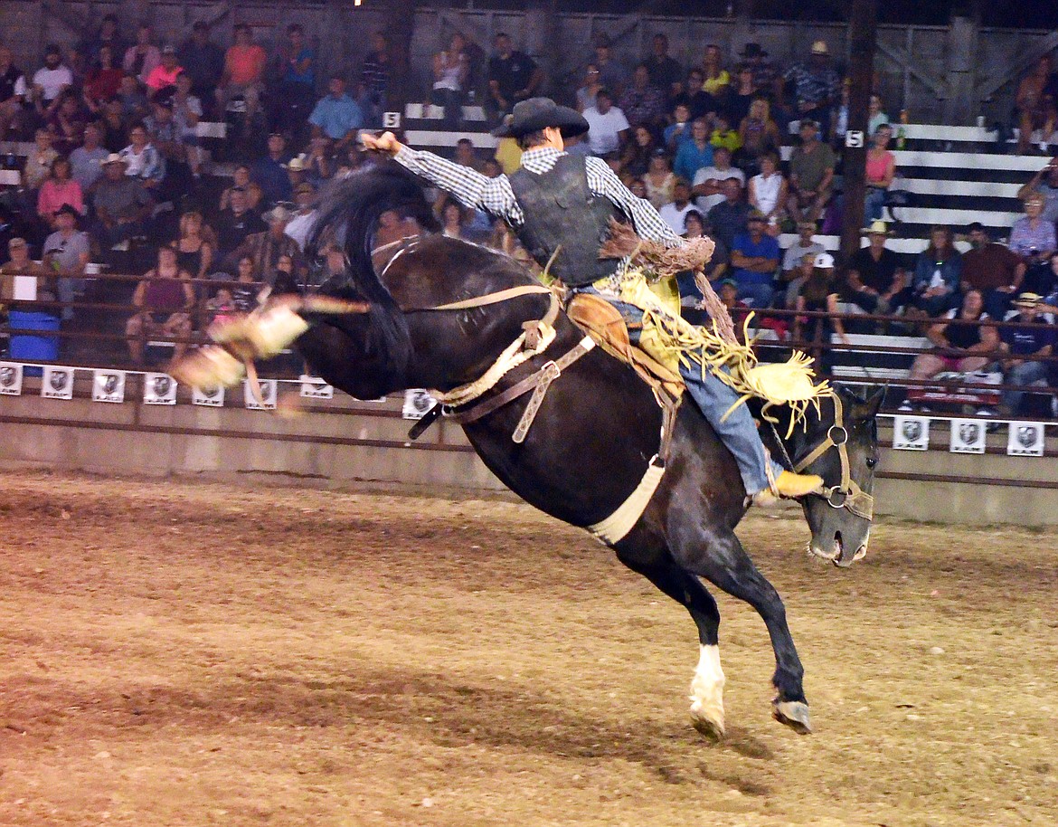 Powder River Rodeo&#146;s &#145;After Party&#146; showed locals at this years rodeo why he made his first trip to the WNFR this year (Erin Jusseaume/ Clark Fork Valley Press)