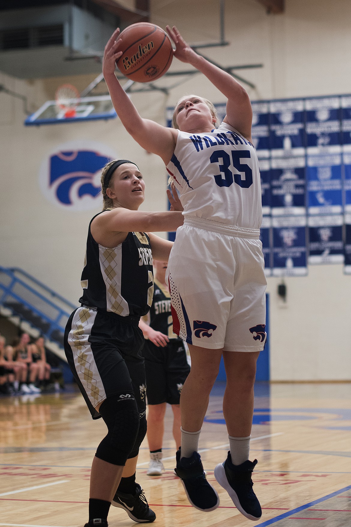 Trista Cowan pulls down a rebound against Stevensville. (Jeremy Weber photo)