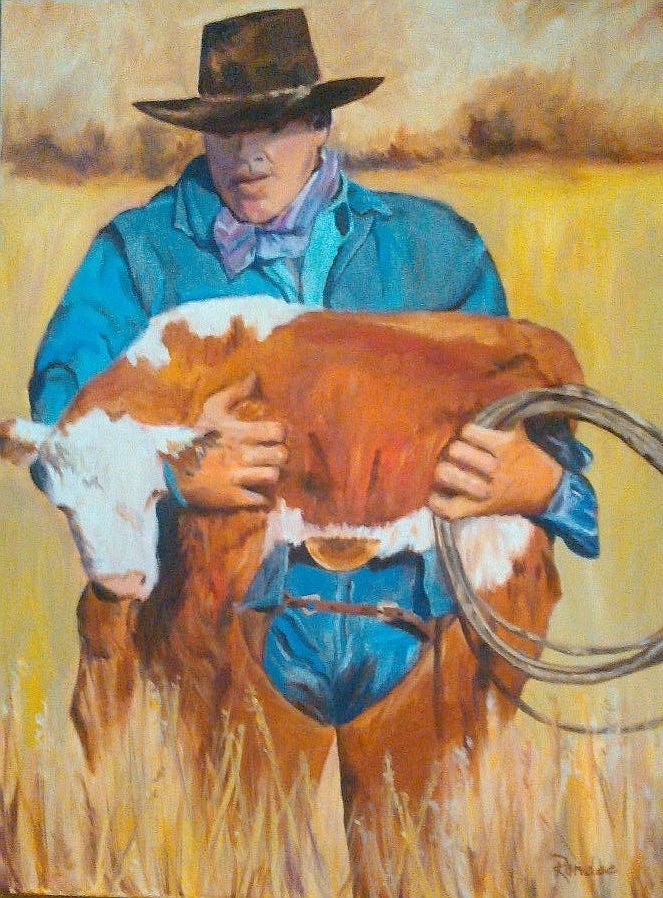 Courtesy Photo
Boundary County Artist Association member Randee Foster&#146;s &#147;Cowboy With Calf&#148;, painted in oil on canvas.