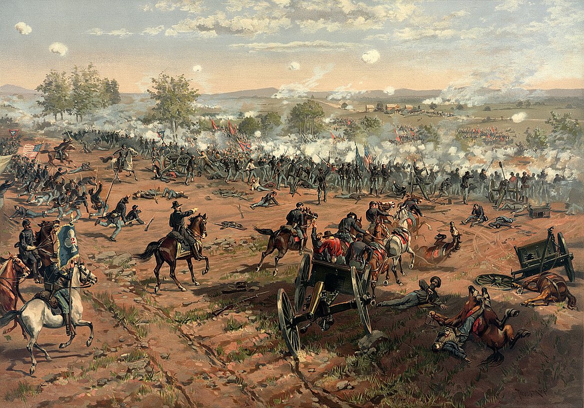 Painting by THURE DE THULSTRUP
Union Major General George E. Pickett served on San Juan Island north of Seattle during the Pig War of 1859, and during the Civil War led &#147;Pickett&#146;s Charge&#148; at Gettysburg, shown in this painting.