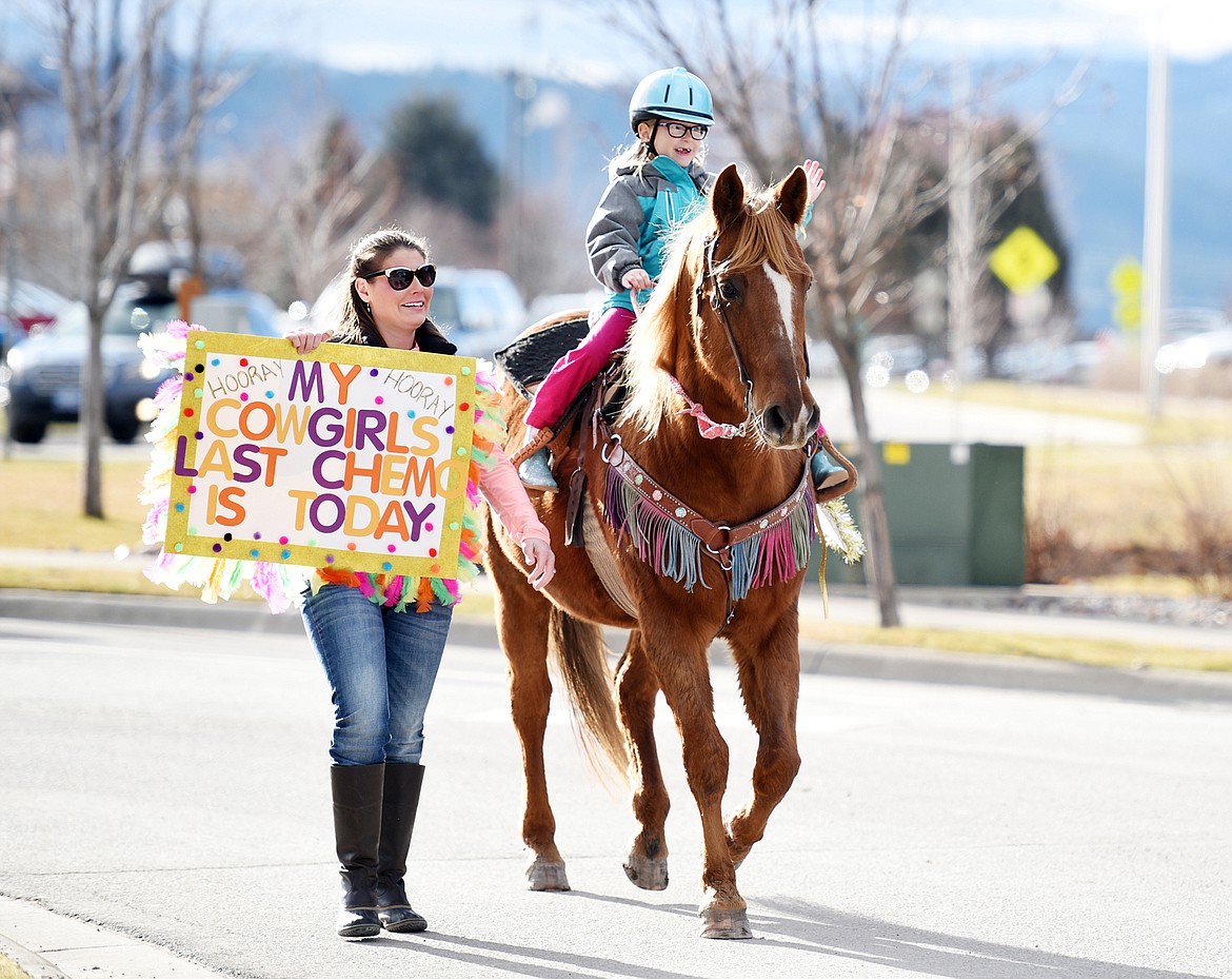 Willow Henke, 6, and her mom Emily make their way to The Rock at Kalispell Regional Medical Center for her final chemo treatment on Wednesday, November 29.(Brenda Ahearn/Daily Inter Lake)