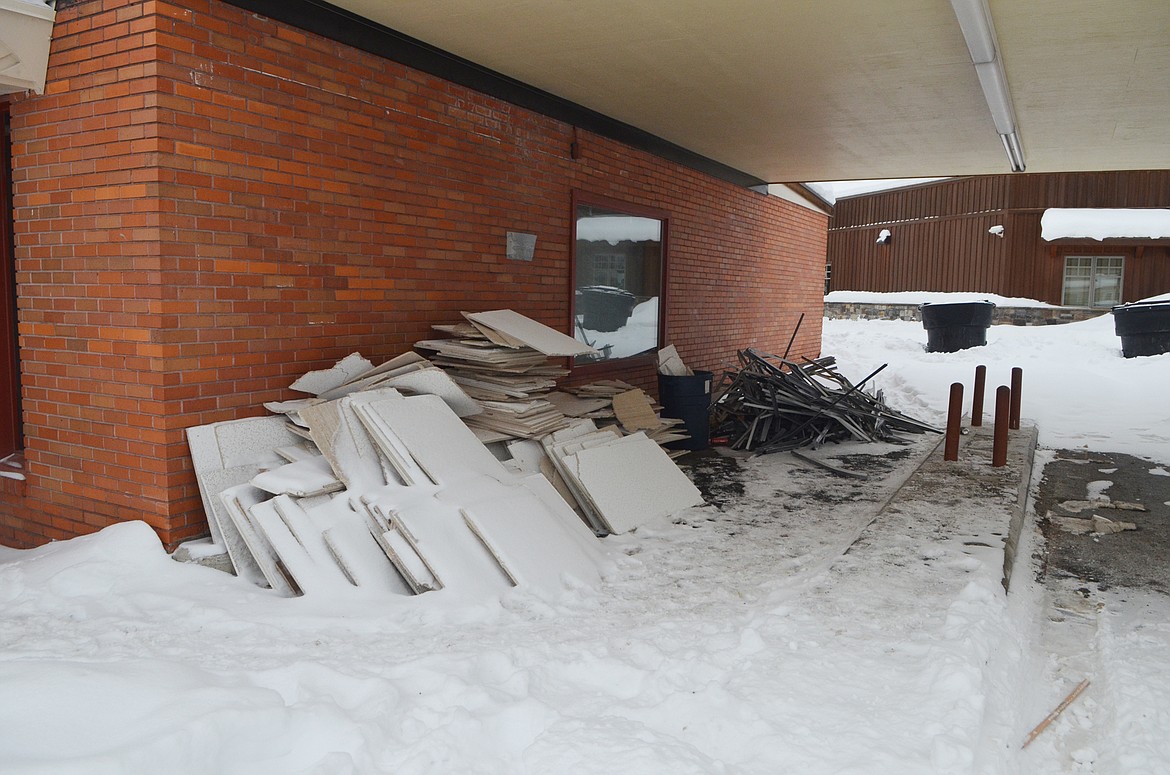 Debris sits outside the Frank Lloyd Wright Building Wednesday morning. (Heidi Desch/Whitefish Pilot)