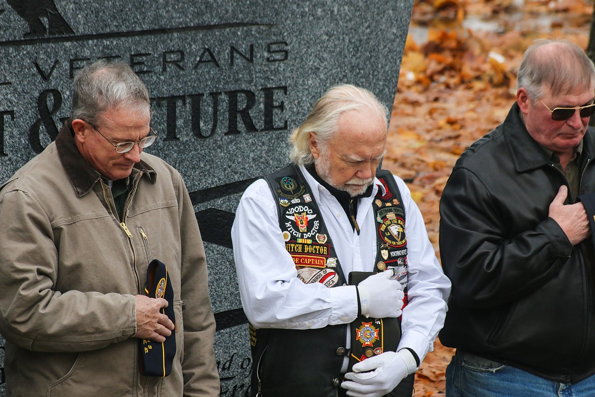 Photo by Mandi Bateman
Veterans Jerry Higgs, Ron McIlmay, and Tim Wilson during the Veterans Day ceremony that took place at Veterans Memorial Park.