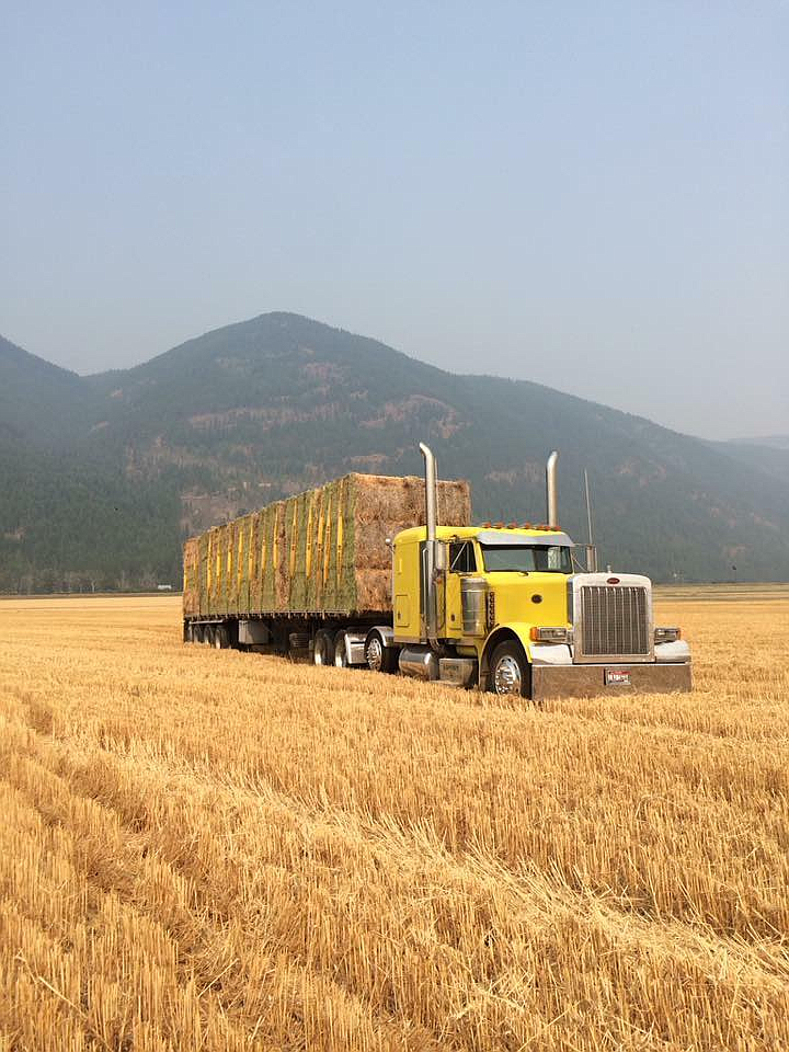 Photo by Shawn Watt 
From the lodge pole fire relief effort: Truck is AAMODT inc., hay is from Boundary County.