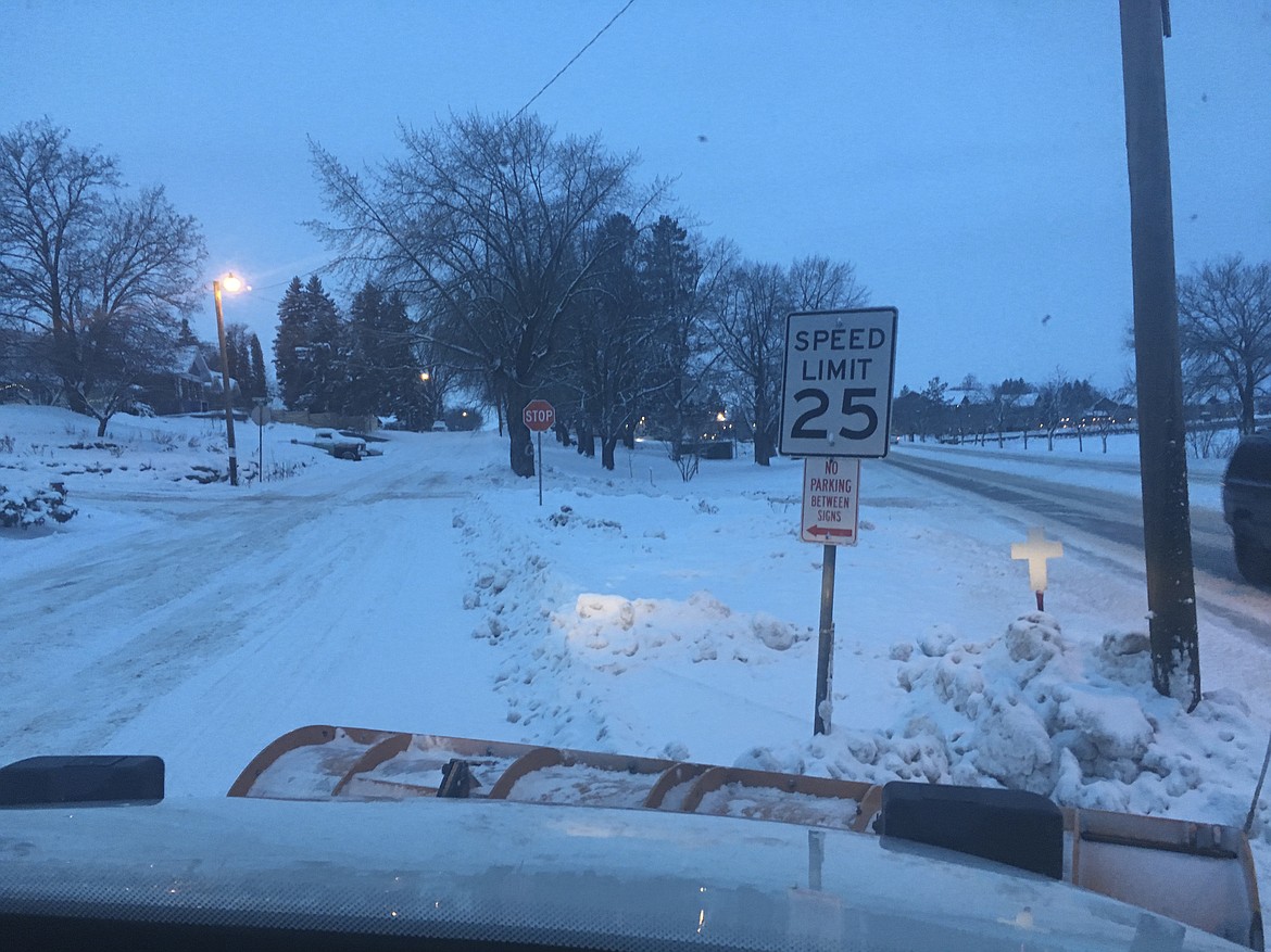 Plow truck drivers for Polson work on preparing, clearing and maintaining 50-some miles of roadway throughout the city. Shifts are based on when the snow and ice is anticipated as well as when the precipitation begins to fall.  (Ashley Fox/Lake County Leader