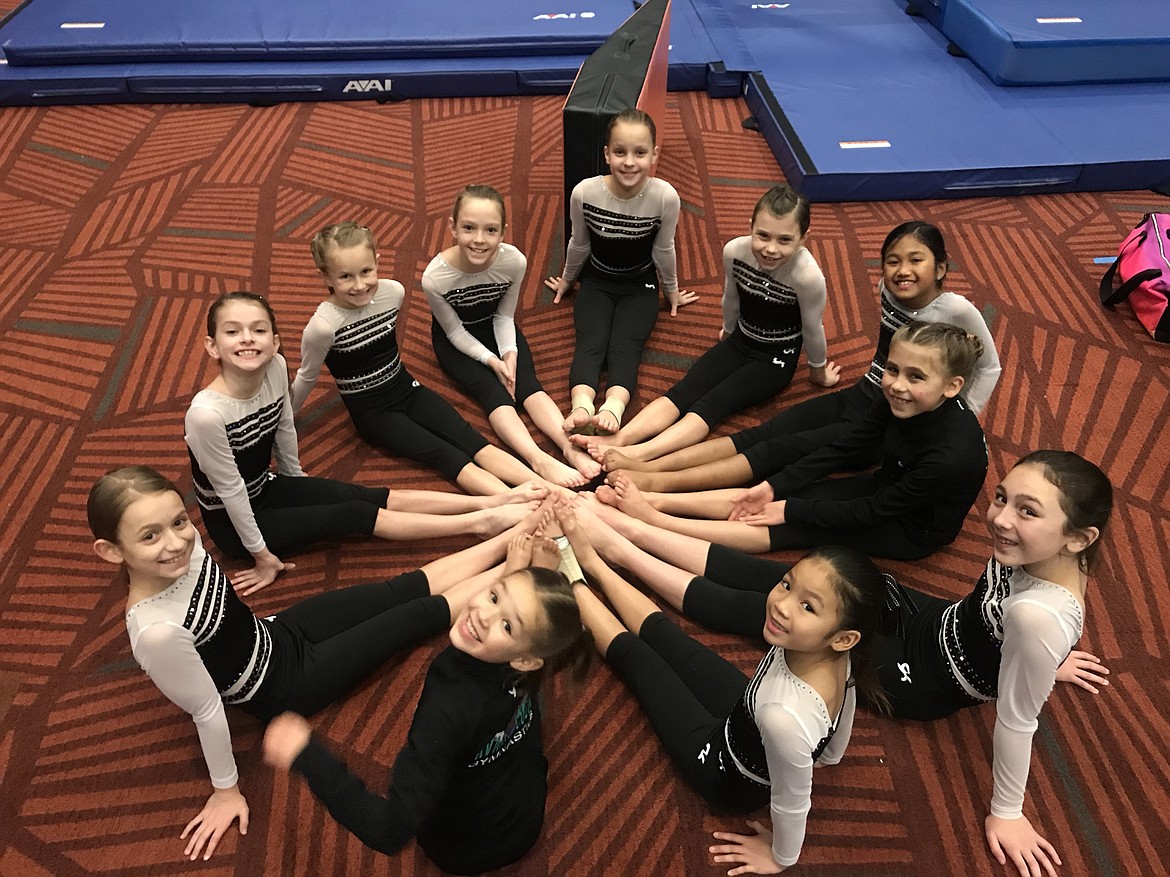 Courtesy photo
Avant Coeur Gymnastics Level 3s took third at a recent meet in Banff. In the front row from left are Kayce George, Brynlynn Kelly, Jerelyn Thong and Alyvia Morris; and back row from left, Delaney Adlard, Mckenna Wilson, Riley Roberts, Kennedy Phillips, Sage Kermelis, Avery O&#146;Halloran and River Kermelis.