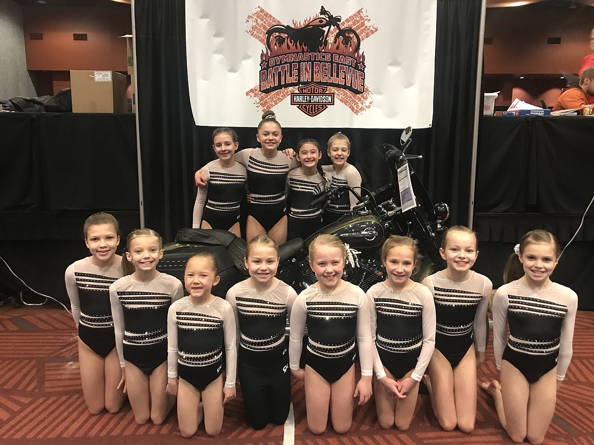 Courtesy photo
Avant Coeur Gymnastics Level 4s took third at a recent meet in Banff. In the front row from left are Aliyah Williams, Sophie Hughes, Lavi Crain, Monika Gonzales, Allison Scott, Sophie McMahon, Eden Lamburth and Hayden Hawke; and back row from left, Hadley Boyer, Daphne Perkins, Malia Uemoto and Neve Christiansen.