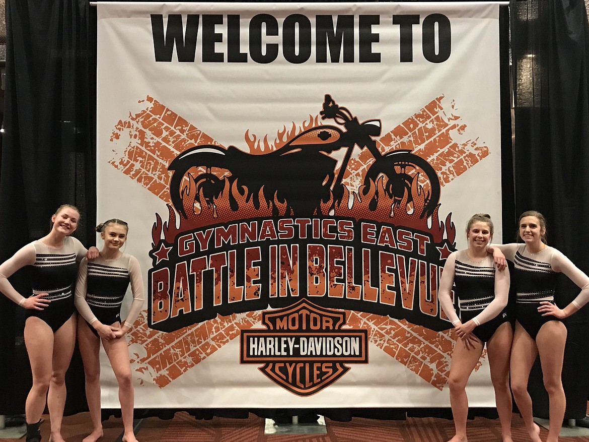 Courtesy photo
Avant Coeur Gymnastics Level 8 and 10 teams competed at a recent meet in Bellevue, Wash., From left are Emma Bayne, Mauren Rouse, Lily Hollibaugh and Tessa DePasquale.