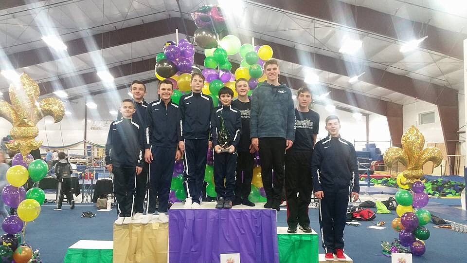 Courtesy photo
The Avant Coeur Gymnastics Optional Boys took first at the recent Flip Festival in Spokane. From left are Caden Severtson, Connor Fulks, Kyle Morse, Daniel Fryling, Grayson McKlendin, Jesse St. Onge, Henry Pals, Brayden Hoyt and Jaden Moore.