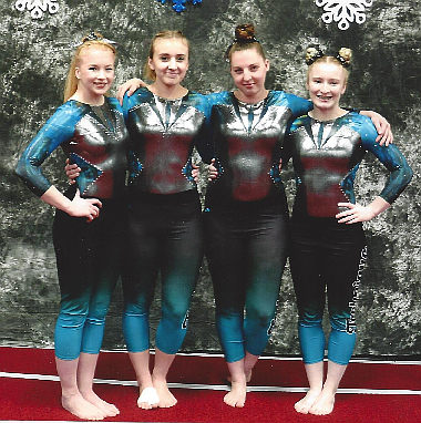 Courtesy photo
Members of Technique Gymnastics Xcel Platinum team &#151; from left, Natalie Brett, Ana Pearse, Mallory Okon and Bethany Frey.