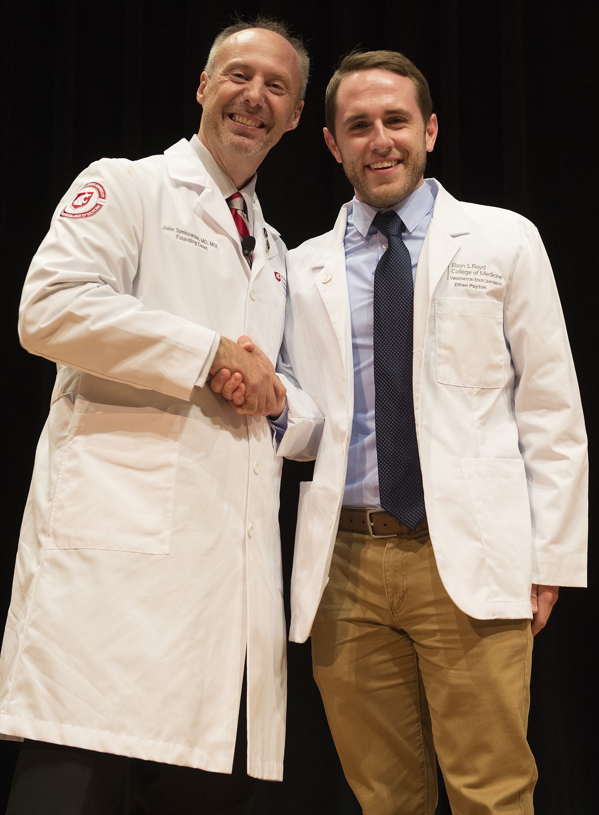 Ethan Payton with John Tomkowiak, M.D., MOL, dean of Washington State University Elson S. Floyd College of Medicine.