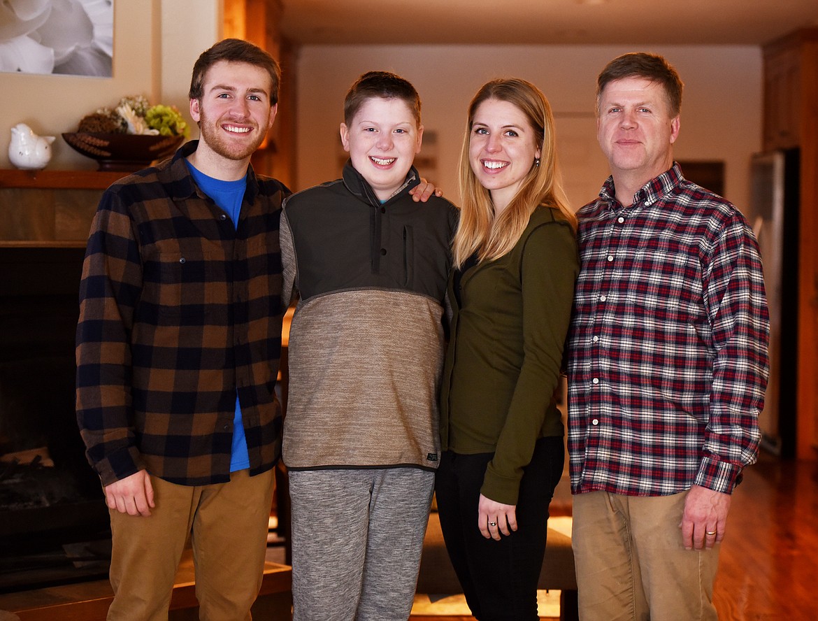 From left, Sam, Daniel, Liz and their father Joel Stevenson at their home in Whitefish on Monday, January 8. Not pictured is Joel&#146;s wife Laura.
(Brenda Ahearn/Daily Inter Lake)