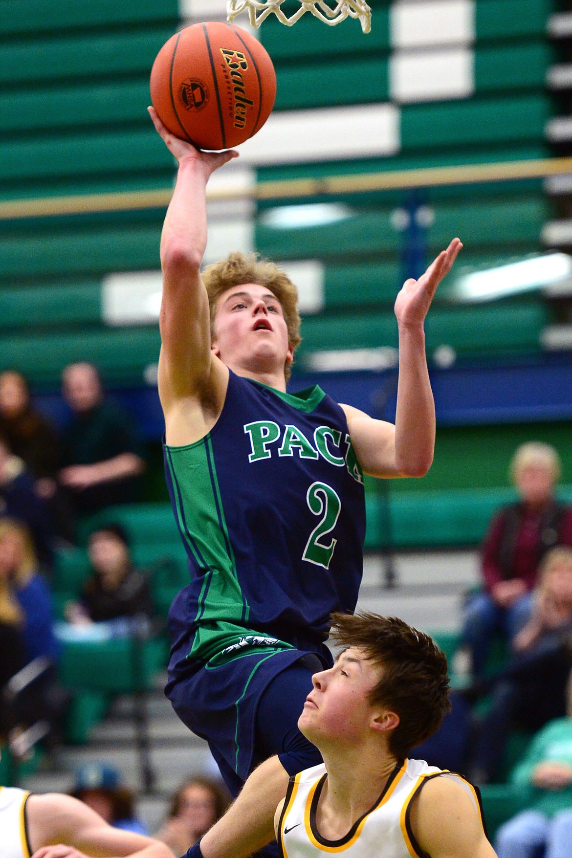 Glacier&#146;s Caden Harkins drives to the hoop for a layup during a 44-38 win over Helena Capital at Glacier High School on Saturday. (Casey Kreider/Daily Inter Lake)