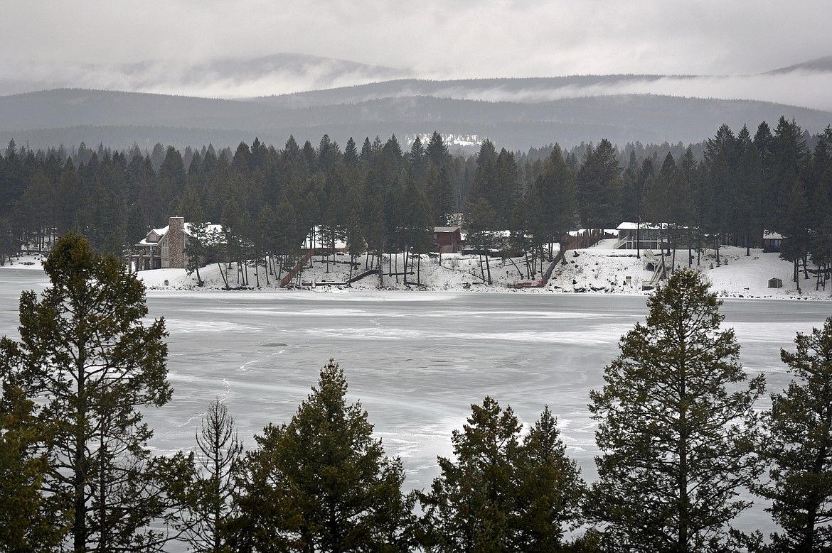 Residences along the shoreline of Dickey Lake near Trego.