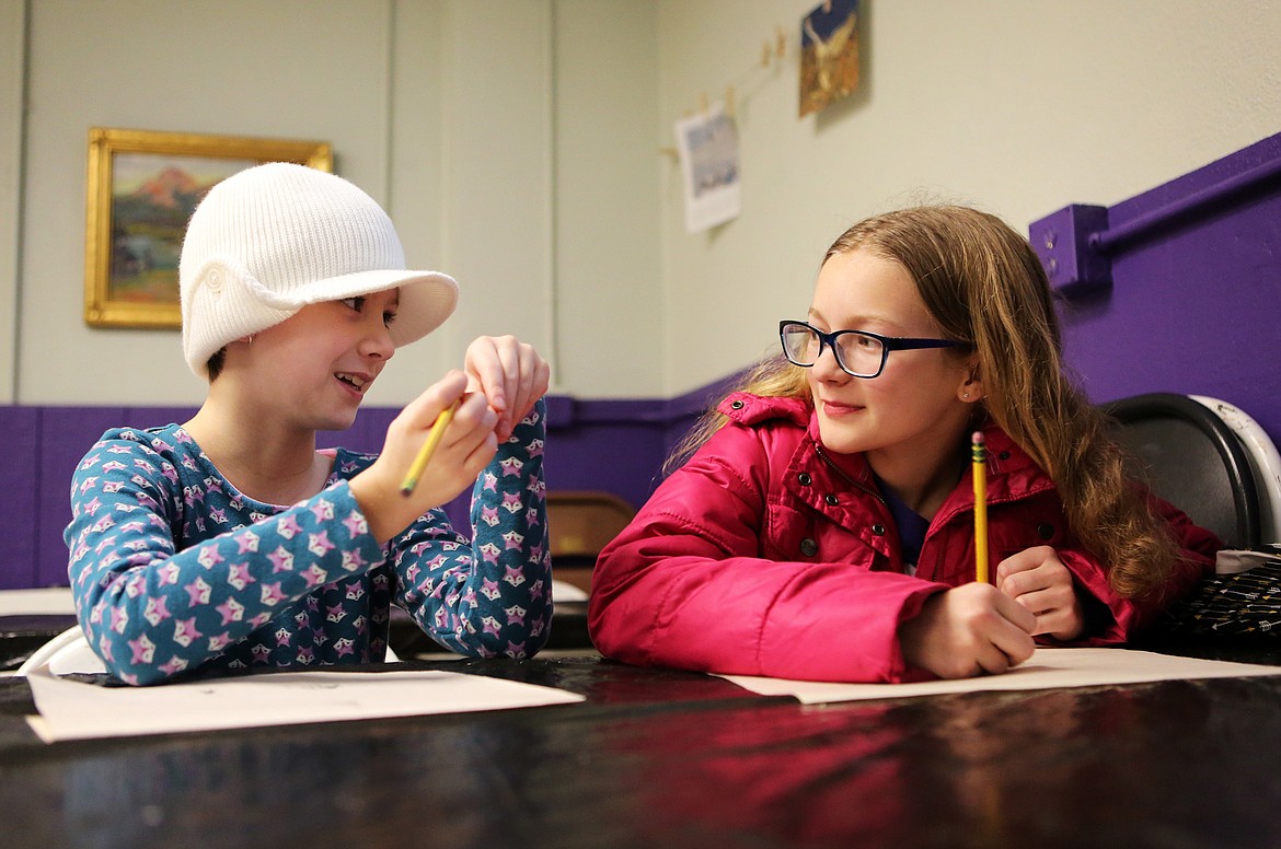 Scarlett St. Marie chats with Isabelle Ashley at the Hockaday Museum of Art.