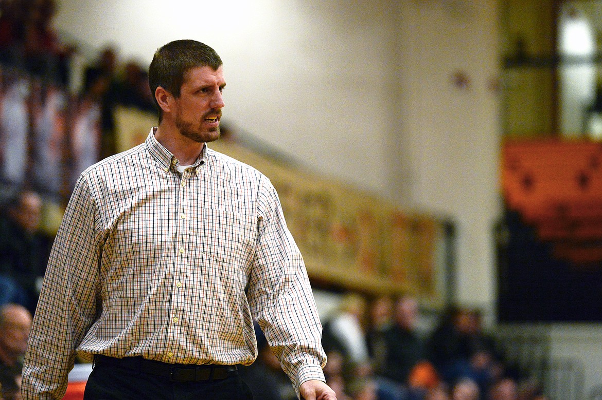 Flathead head coach Ross Gustafson watches his team during fourth quarter action against Helena Capital at Flathead High School on Friday. (Casey Kreider/Daily Inter Lake)