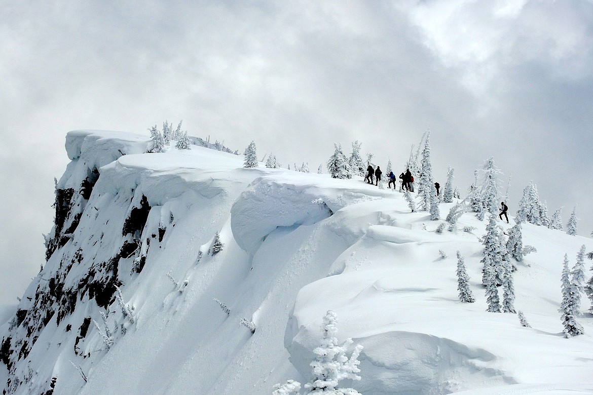 A group makes a last push toward the summit of Scotchman Peak in the proposed Scotchman Peaks Wilderness during one of FSPW's winter climbs. (Photo by Sandii Mellen)