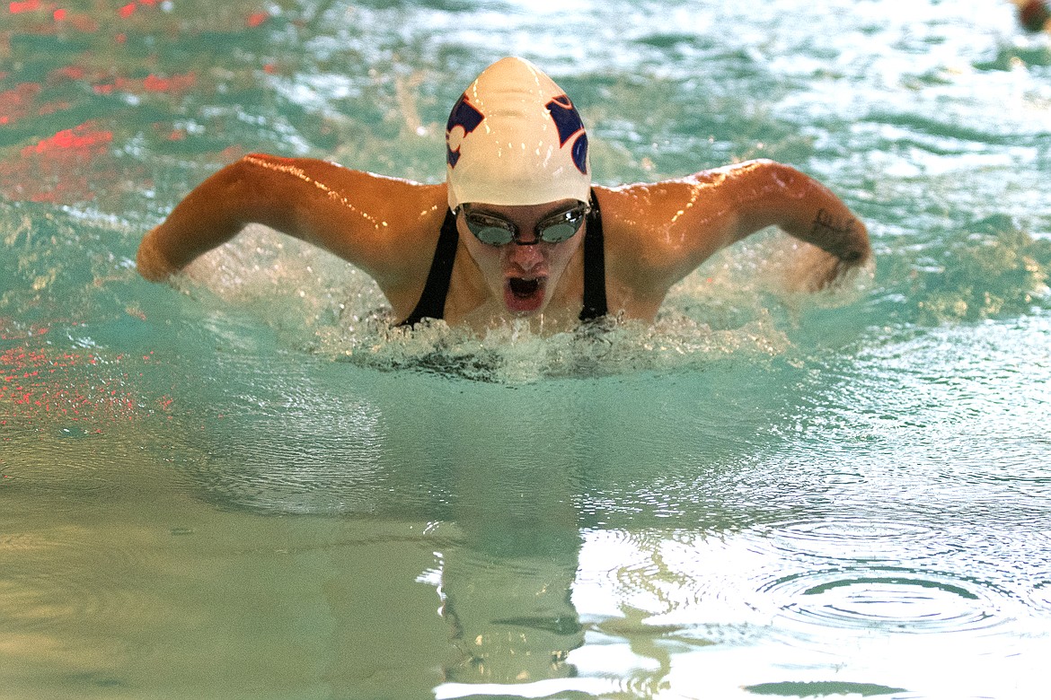 Emerald Templin swims the 200 yard IM earlier this season. Templin and the Wildcats finished seventh at the Missoula Invitational last weekend. (Jeremy Weber photo)