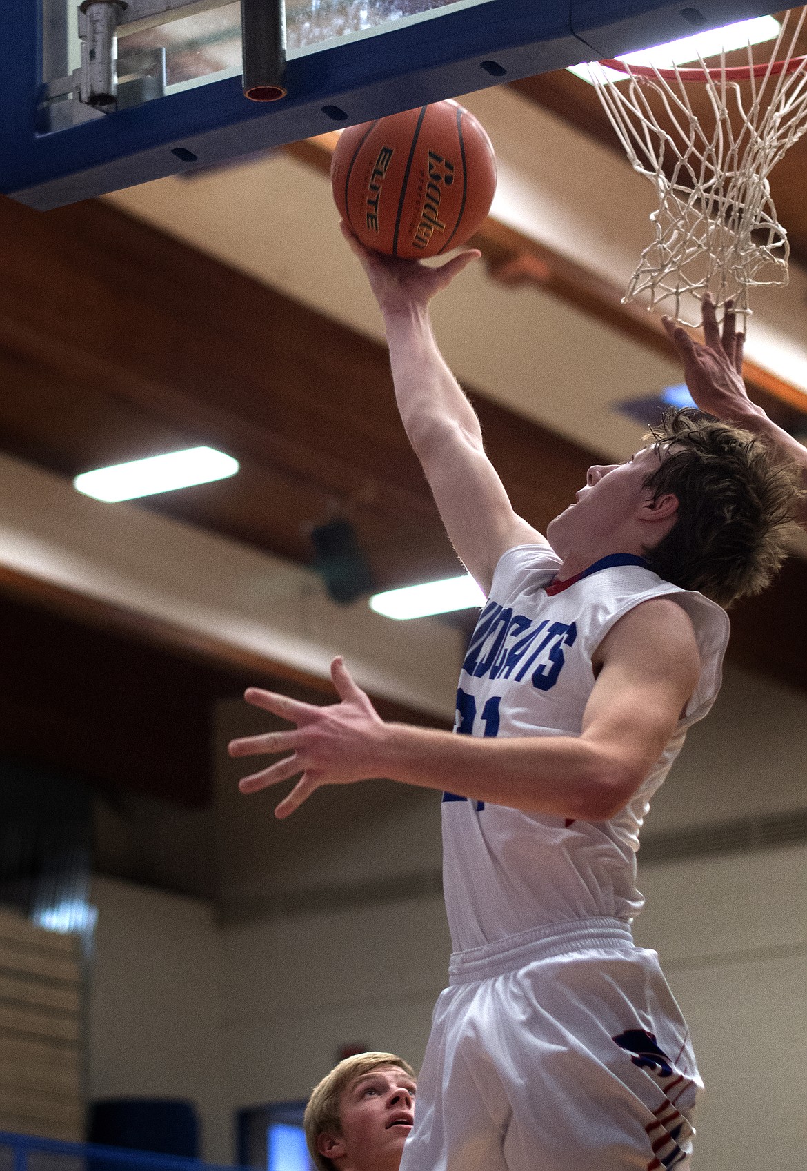 Quintin Shriver goes up for two of his game-high 22 points against Polson Saturday. Shriver also added 10 rebounds and four steals in the contest. (Jeremy Weber photo)