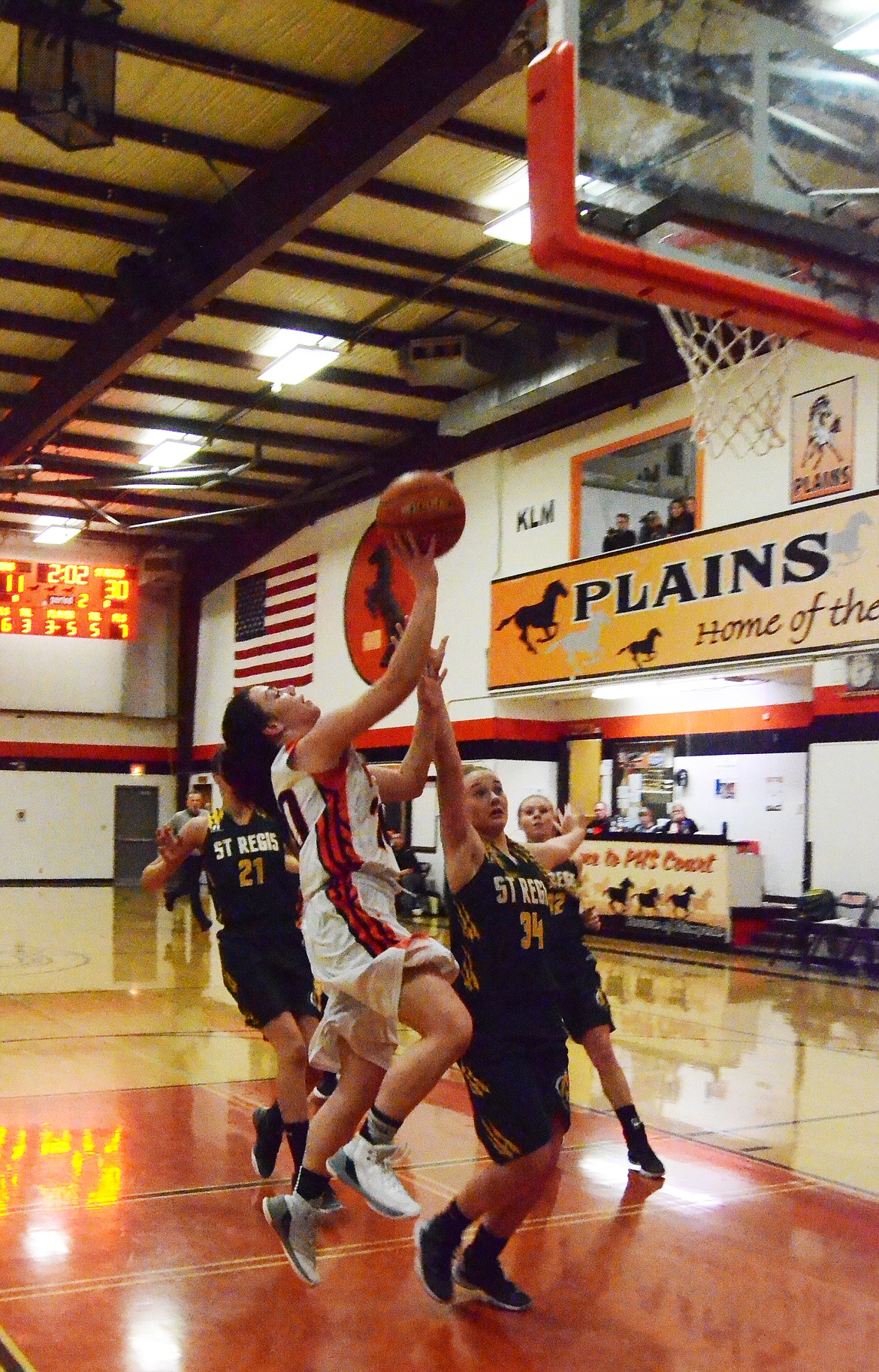 Haley Josephson (20) wasn&#146;t worried about the Lady Tigers defence as she nailed a lay-up for the Trotters (Erin Jusseaume/ Clark Fork Valley Press)