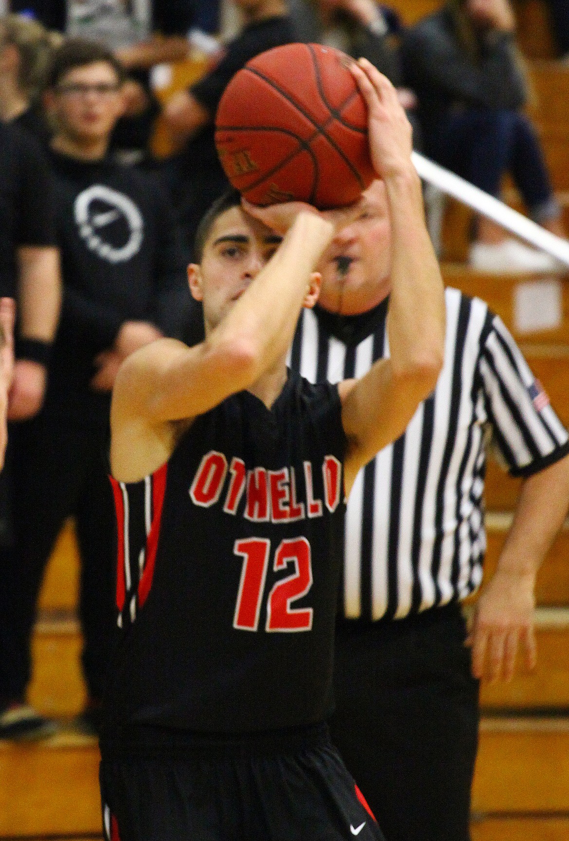 Rodney Harwood/Columbia Basin HeraldOthello shooting guard Jonathan Garza had eight first-half 3-point goals in the win over Ephrata earlier in the season.