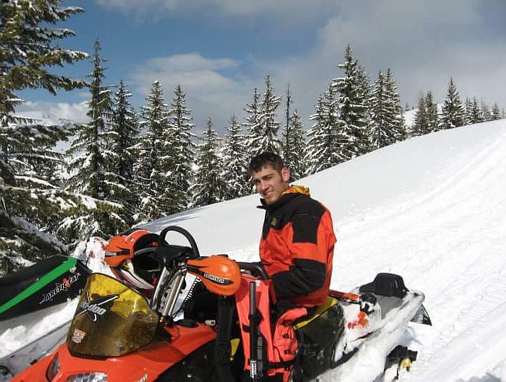 T.J. Grieser on a ride into the Idaho winter backcountry, the place he loved to spend his free time.