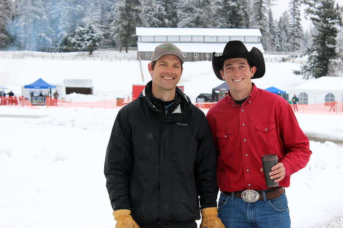 Skier Tyler Smedsrud, left, and rider Richard Weber III, of Ridgway, Colorado, prior to their competition in the Open Division. (Patrick Reilly/Daily Inter Lake)