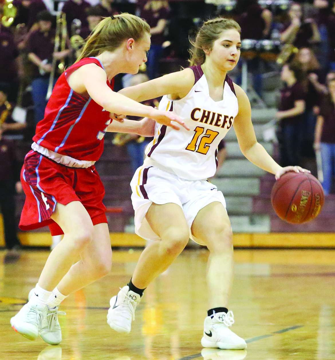 Connor Vanderweyst/Columbia Basin Herald
Moses Lake guard Kiera McPartland brings the ball up.