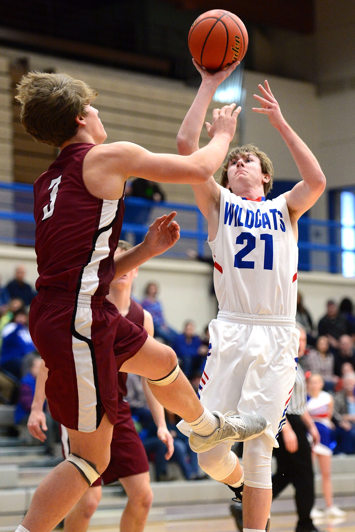 Columbia Falls&#146; Quintin Schriver looks to shoot in the first quarter with Hamilton&#146;s Carson Rostad defending. (Casey Kreider/Daily Inter Lake)