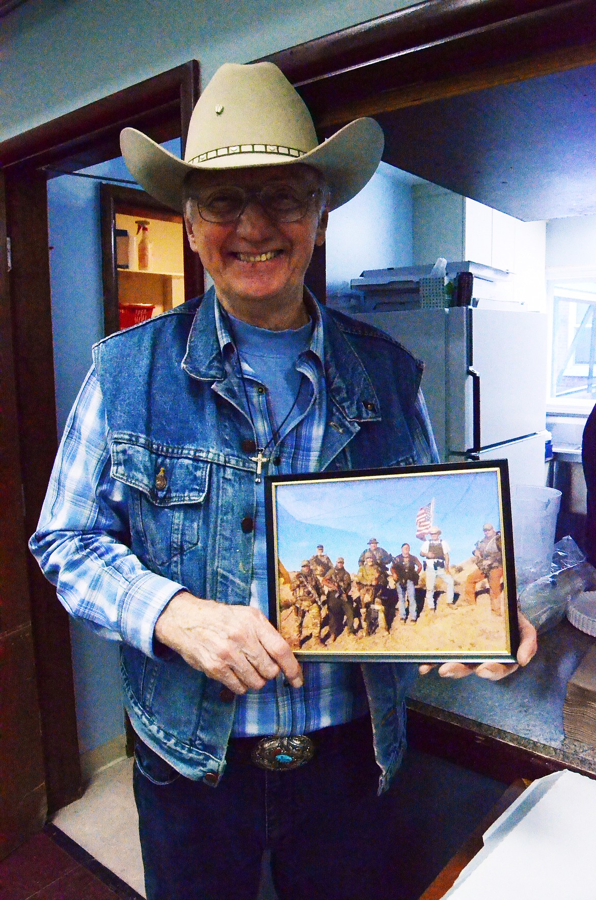 Kalispell resident John O&#146;Neil was there to support the Bundy&#146;s and also present Cliven with a photo from that was taken at Camp Liberty in April of 2014  (Erin Jusseaume/ Clark Fork Valley Press)