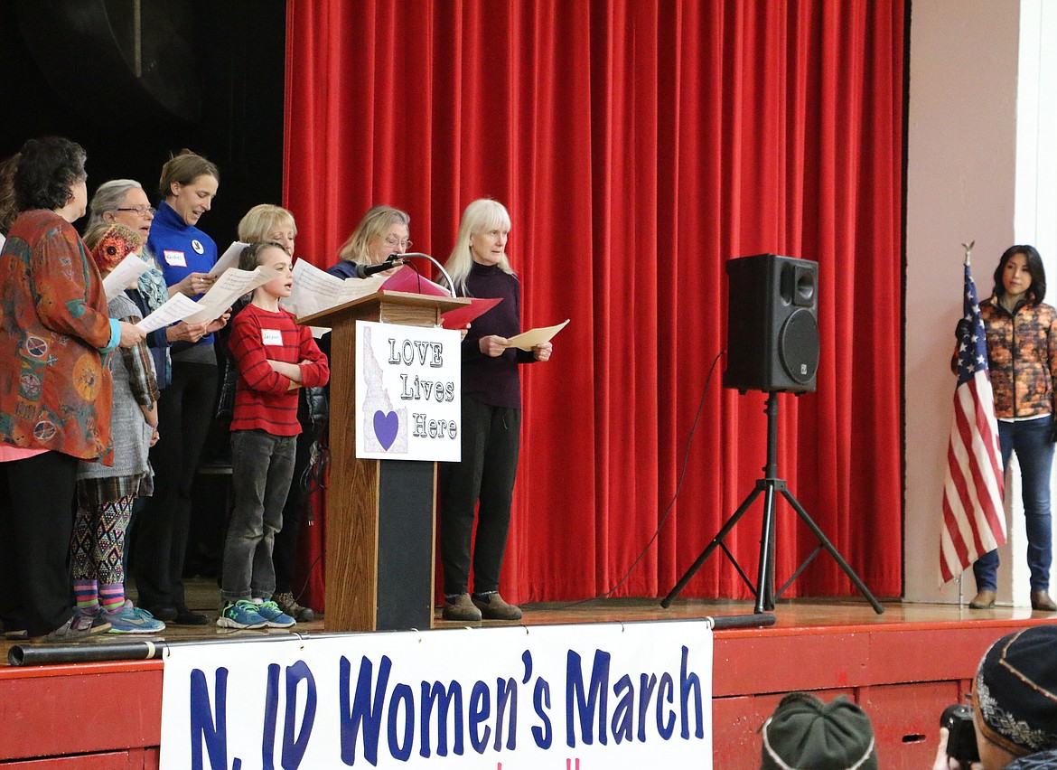 (Photo by MARY MALONE)
Participants of the North Idaho Women's March gathered for a rally at Sandpoint Middle School before marching through the streets of west Sandpoint on Saturday.