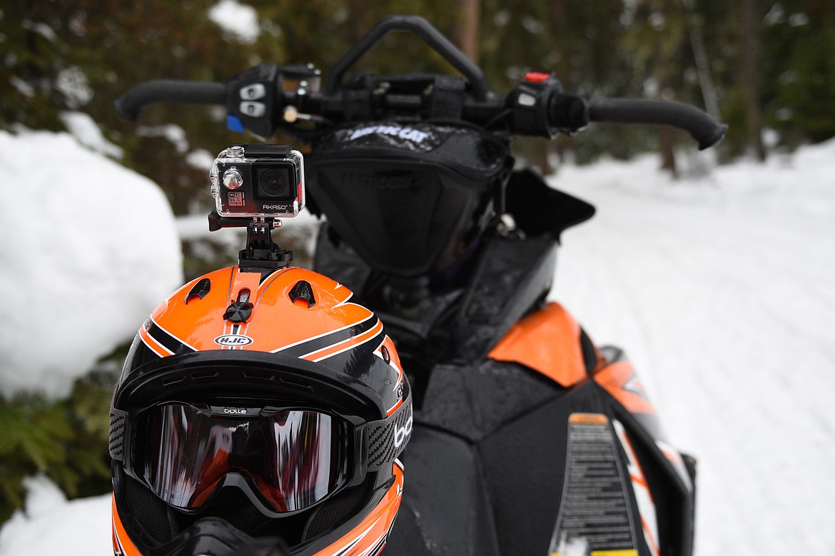 A GoPro camera on a rider's helmet at the Swift Creek Trailhead in Whitefish before the start of the Trans-Montana Charity Ride on Thursday, Jan. 11. (Casey Kreider/Daily Inter Lake)