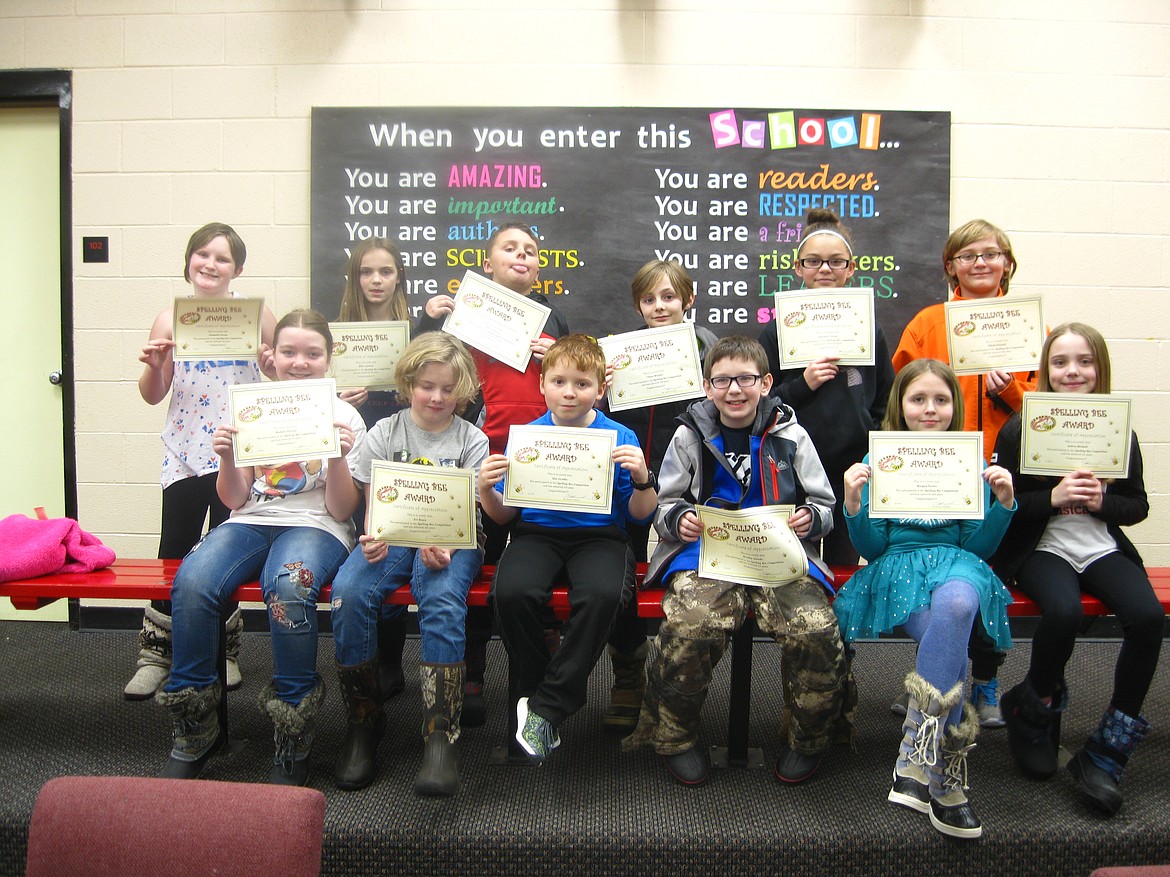 Photo courtesy of TODD HOWARD
The 12 students, fourth through sixth grade, that competed last week to represent Silver Hills in the Regional Spelling Bee later this year in Coeur d&#146;Alene. All participants handled the stresses of competing in front of a large crowd of their peers as there were students from Kindergarten through sixth grade in the gym cheering them on.