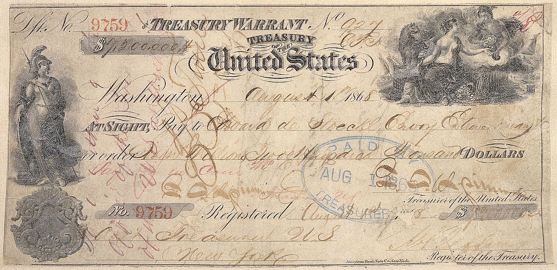 PUBLIC DOMAIN
U.S. Government check for $7.2 million paid to Russia for the purchase of Alaska on Aug. 1, 1867.