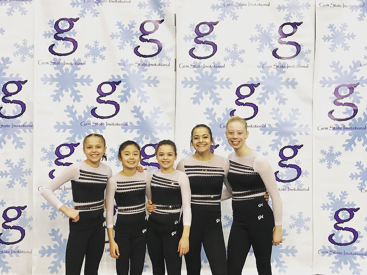 Courtesy photo
Avant Coeur Gymnastics Level 7s competed at the recent Gem State Invitational in Boise. From left are Madalyn McCormick, Maiya Terry, Danica McCormick, Ellie Cook and Emma Childs.