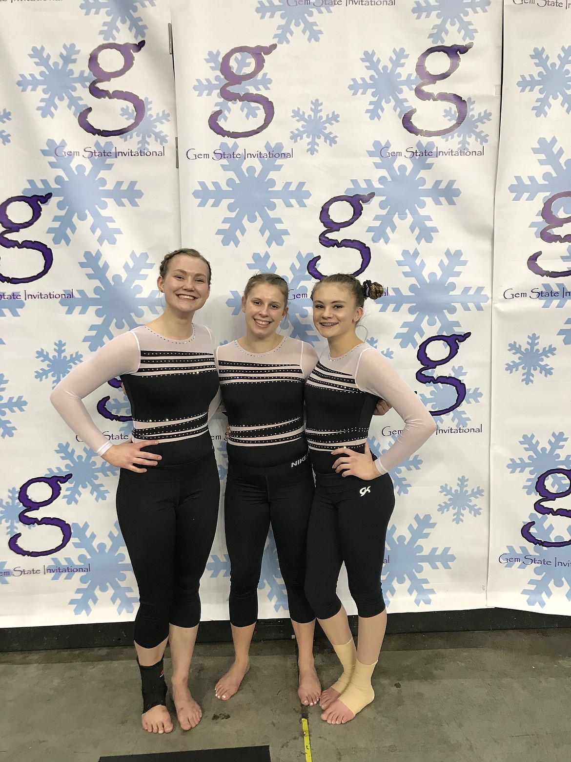 Courtesy photo
Avant Coeur Gymnastics Level 8s recently competed at the Gem State Invitational in Boise. From left are Emma Bayne, Lily Hollibaugh and Mauren Rouse.