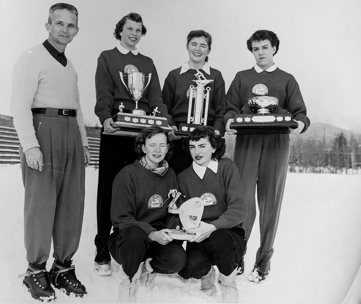 Lloyd &#147;Mully&#148; Muldown and the rest of the Whitefish girls ski team following the Montana State High School Championship in 1952.